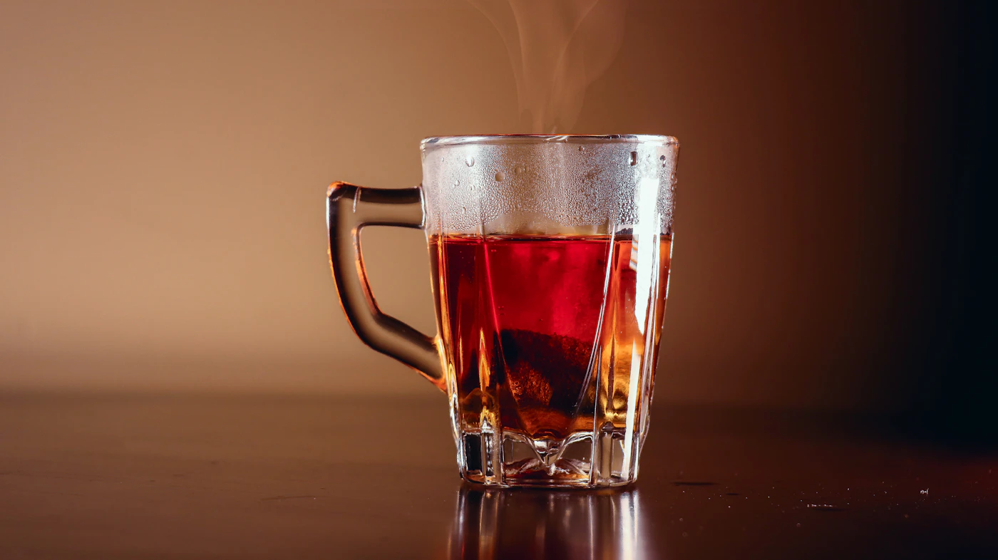 Amber tea in a clear glass